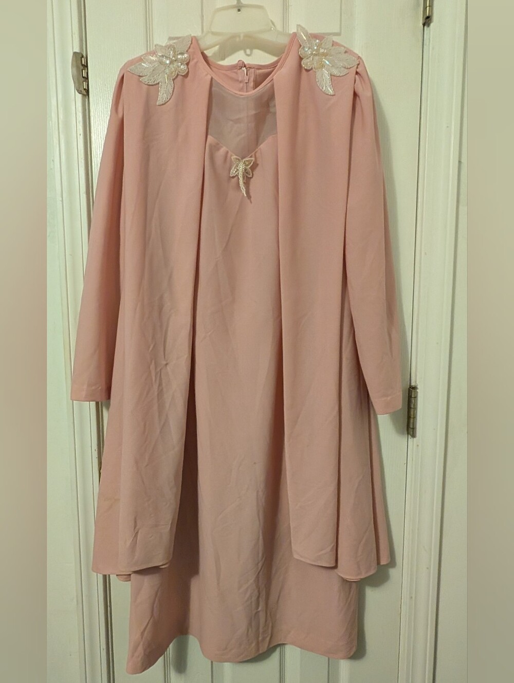 Vintage 80s By Warell Cape Dress Shoulder Pads Beaded Appliqué Size 8 - Picture 2 of 8